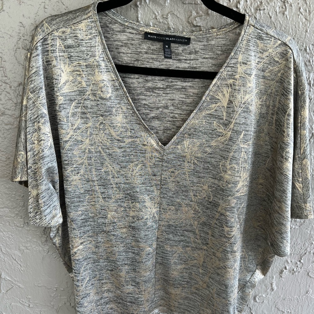 White House Black Market Gray and Gold Blouse - Picture 9 of 9